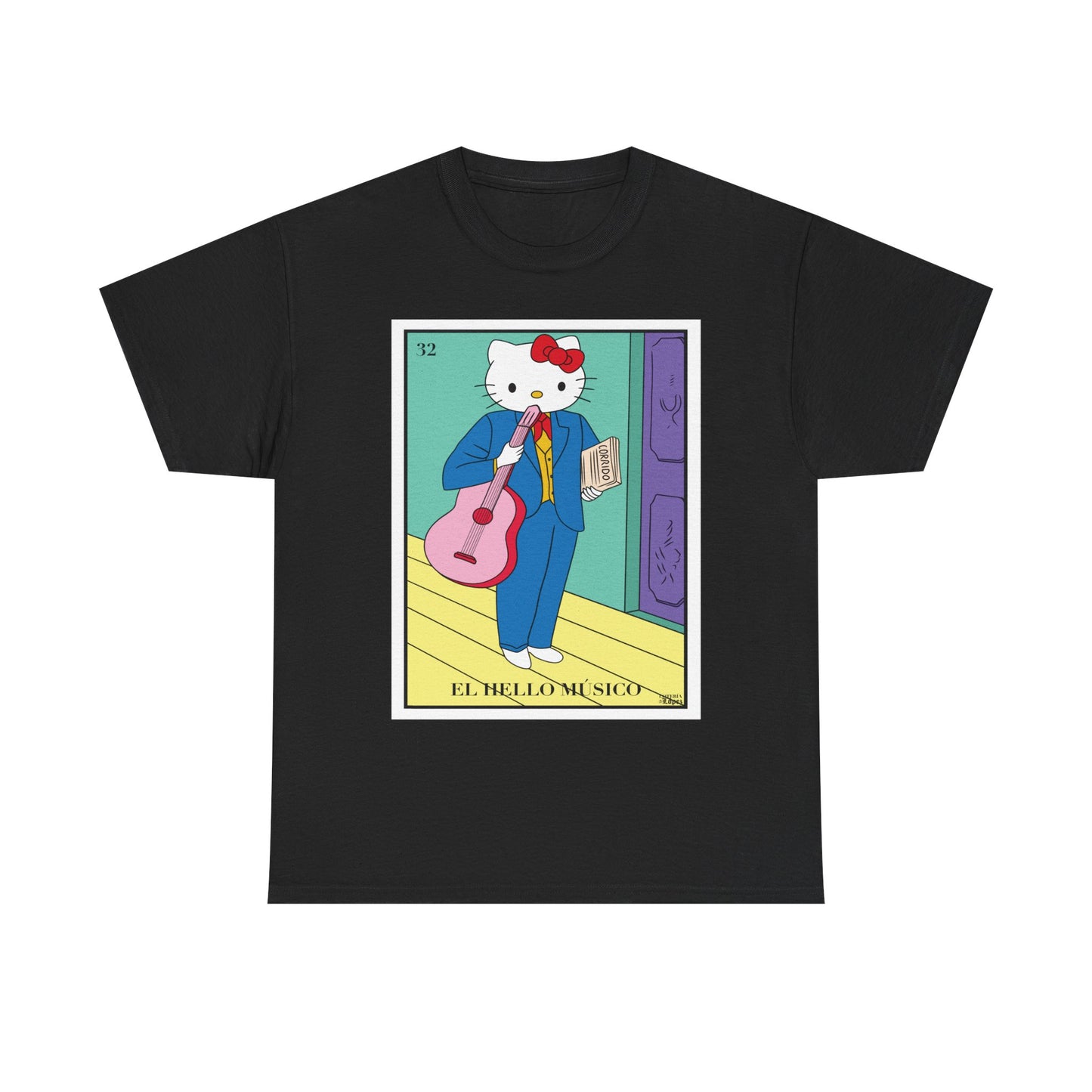 El Hello Músico T-Shirt - Hello Kitty as El Músico Loteria Fan Art Design