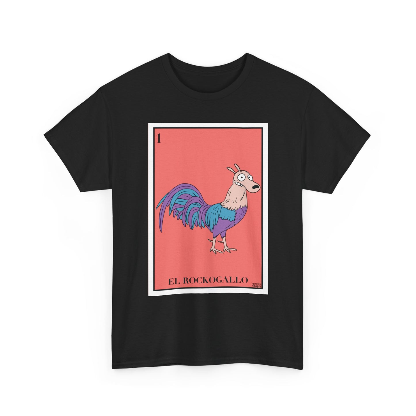 El Rockogallo Graphic Tee, 90s Cartoon Throwback Lotería Shirt, Retro Nostalgia Mexican Bingo Inspired T-Shirt