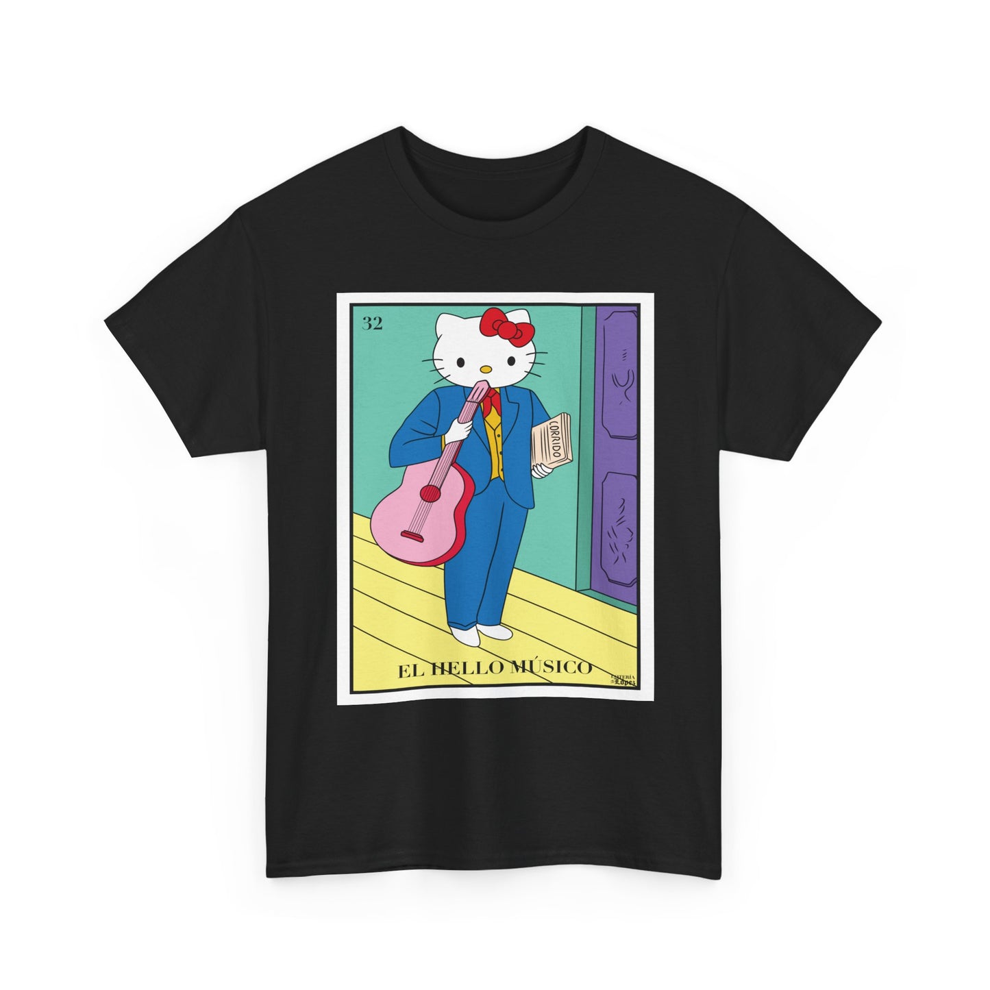El Hello Músico T-Shirt - Hello Kitty as El Músico Loteria Fan Art Design
