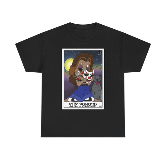 The Payasa Tarot Graphic Tee, Smile Now Cry Later Tarot-Inspired Shirt, Direct-to-Fabric Printing