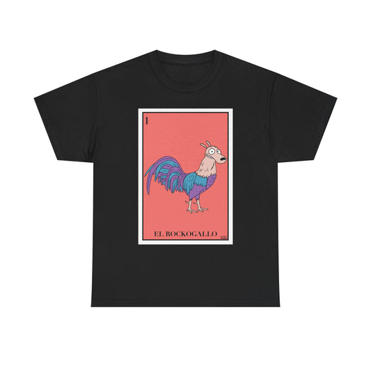 El Rockogallo Graphic Tee, 90s Cartoon Throwback Lotería Shirt, Retro Nostalgia Mexican Bingo Inspired T-Shirt